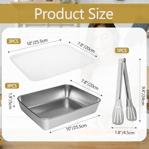 Zorfeter 3 Set Stainless Steel Breading Trays with Tong and Lids