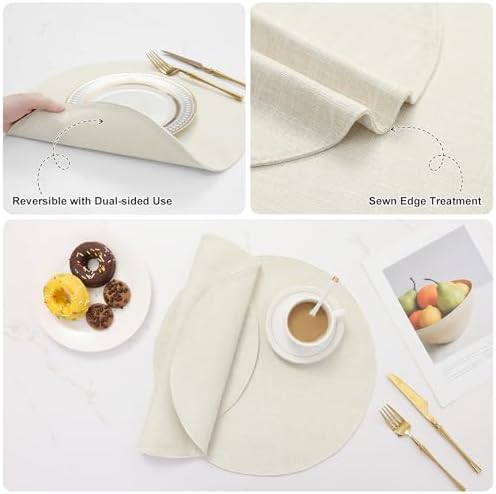 homing Faux Cotton Linen 15 Inch Round Cloth Place mats, Set of 6
