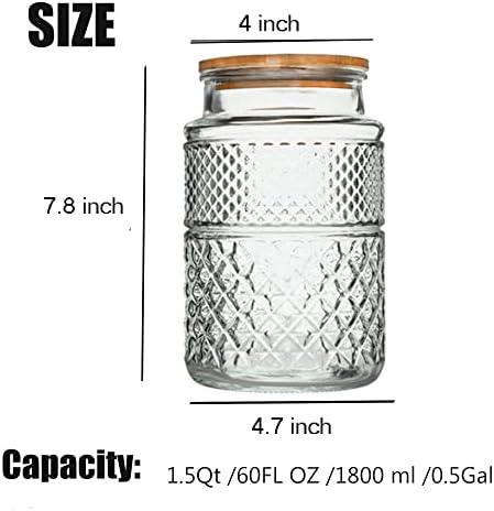 60 FL OZ/0.5 Gal Vintage Glass Food Jar with Airtight Bamboo Lid,Round