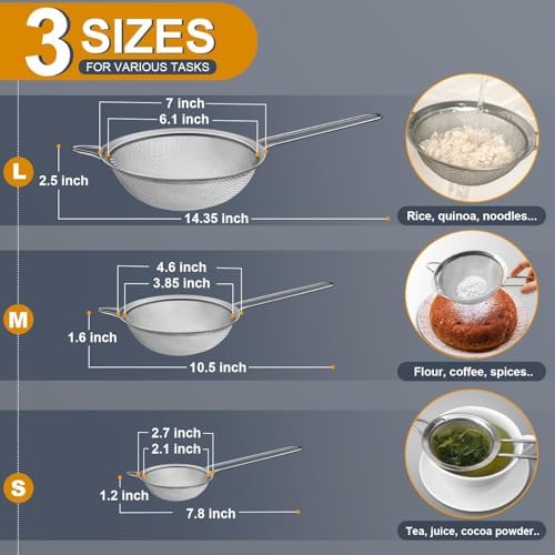 Ydeapi Fine Mesh Strainer, Stainless Steel Strainers with Sturdy