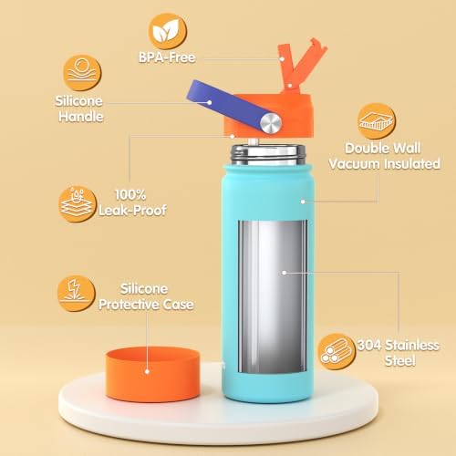 18oz Kids Insulated Water Bottle, 2 Pack Straw Cup