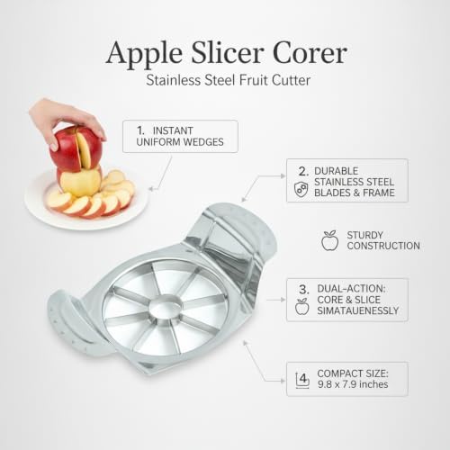 Apple Slicer Corer, Stainless Steel Fruit Cutter for Uniform Wedges