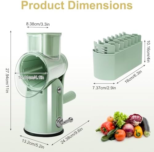 5-in-1 Rotary Cheese Grater and Vegetable Slicer, Green