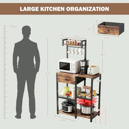 6-Tier Microwave Stand with Drawer and Hooks