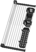 Black Expandable Roll Up Dish Drying Rack Up to 22.8''with 2 Storage