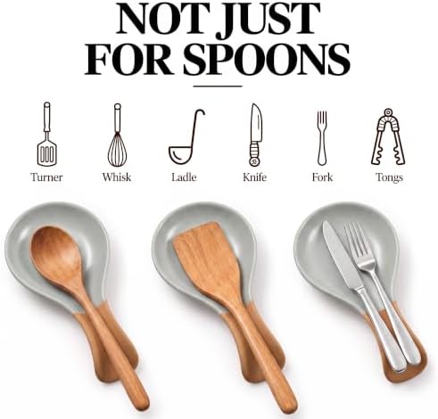 Ceramic Spoon Rest, Speckled Grey Farmhouse Utensil Holder, 8.3 in