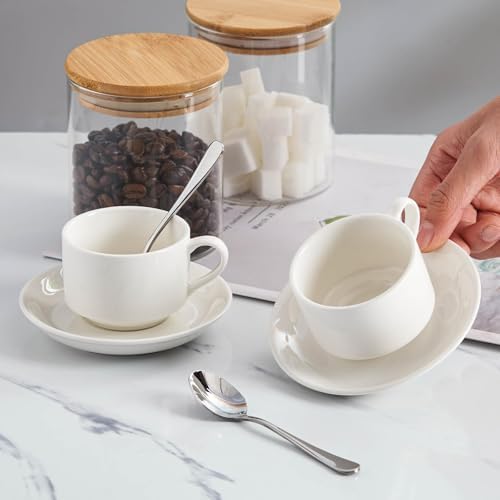 2.5 OZ Porcelain Stackable Espresso Cups with Saucers Set of 4