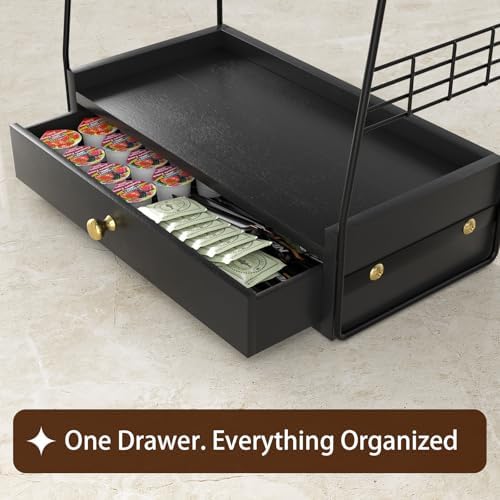 Coffee Bar Station Organizer with Drawer, 2-Tier Countertop Shelf