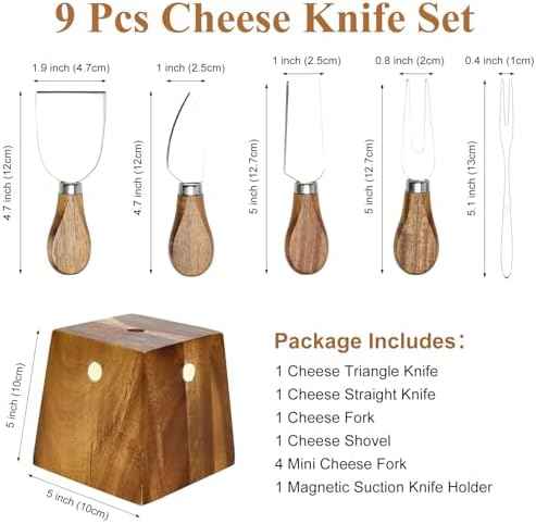 9 Pack Cheese Knives with Holder Acacia Wood Charcuterie Board Accessories