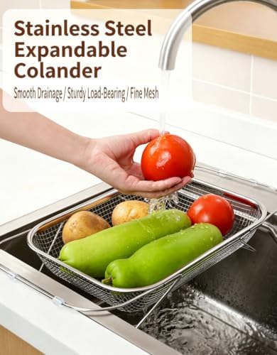 Expandable Over-The-Sink Colander Basket - Wash, Drain & Dry with