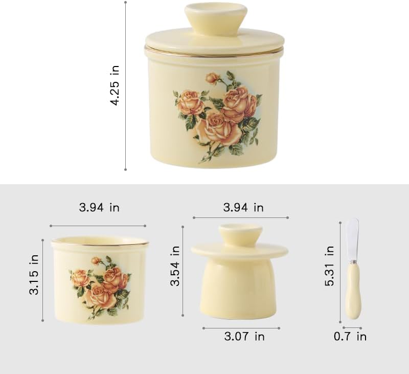 Ceramic Butter Dish with Airtight Lid - Farmhouse Style Butter Keeper