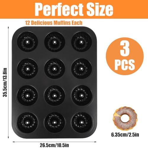 3 Pack Mini Fluted Tube Cake Pan, Non-Stick 12 Cavity Cake Baking Pan