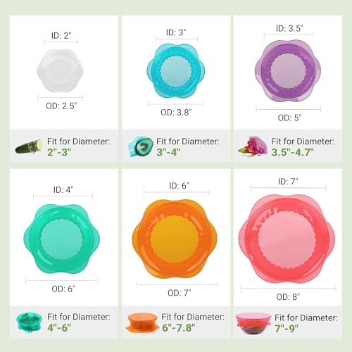 Silicone Stretch Lids, 6PCS Reusable Elastic Bowl Covers
