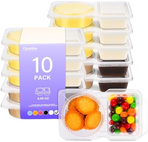 Double Compartment Snack Containers with Lids, 2 Compartment Condiment