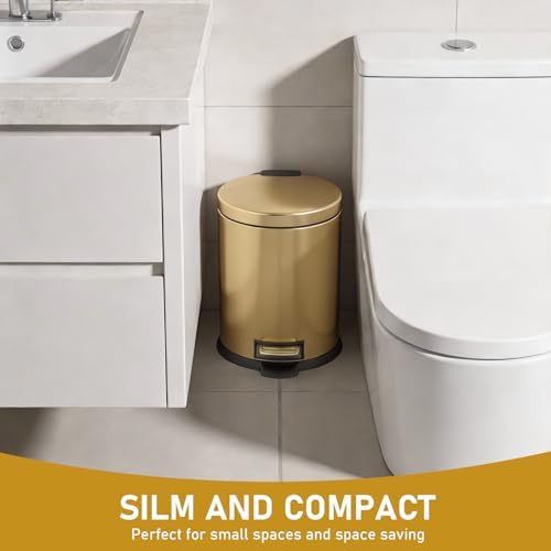 SIMPLYKLEEN 2 Pack 1.3 Gallon Bathroom Trash Cans, Gold