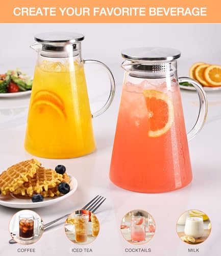 Glass Pitcher with Lid and Handle,68oz Borosilicate Water Pitcher