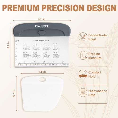 2 PCS Dough Scraper, Stainless Steel Bench Scraper with Dual Measuring