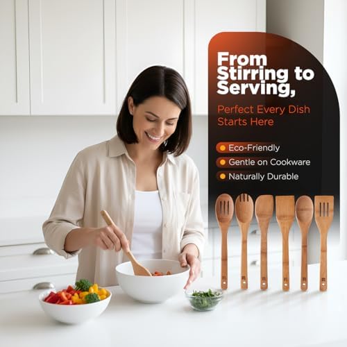 Riveira Dark Bamboo Wooden Spoons for Cooking 6-Piece, Apartment