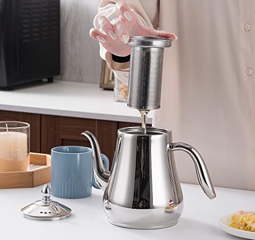 SANQIAHOME 1550ml Stainless Steel Teapot with Infuser,tall slim teapot