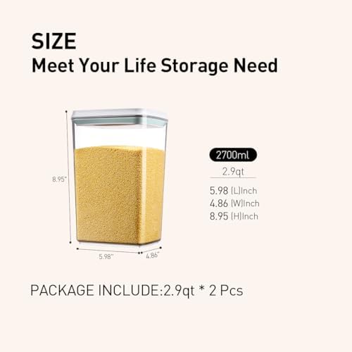 2.9Qt 2Pcs Airtight Food Storage Containers with Lids