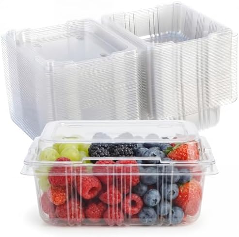 Threehoney 100 Clear Plastic Berry Containers Vented, 5.3×4.7×2.4 Inch