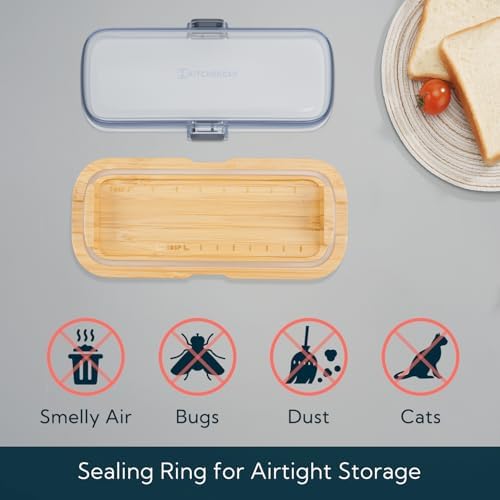 KITCHENDAO Bamboo One-handed Airtight Butter Dish with Lid for