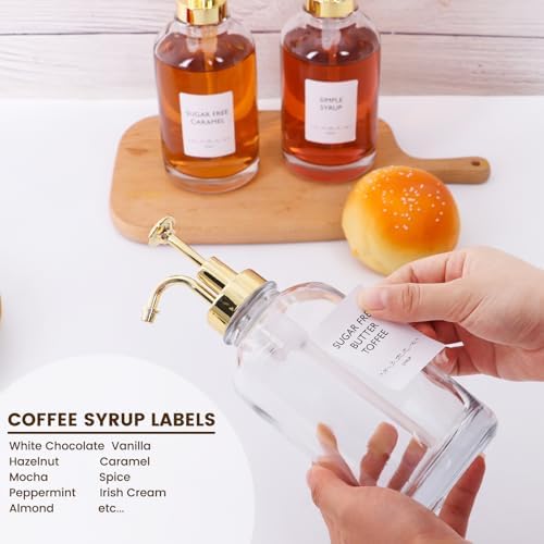2 Pack 16.9 oz Glass Coffee Syrup Dispenser with Gold Plastic Pumps