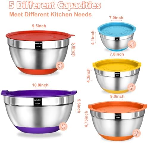 Umite Chef Mixing Bowls with Airtight Lids Set, 8PCS Stainless Steel