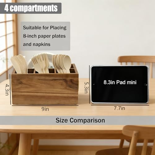 Acacia Silverware Holder for Party with Handle - Paper Plate Holders