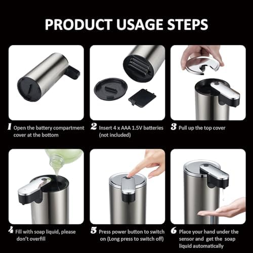 Automatic Stainless Steel Liquid Soap Dispenser, 12oz/340ml