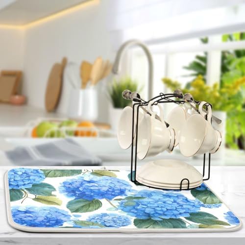 OTVEE Hydrangea Blossom Beauty Dish Drying Mat for Kitchen Counter
