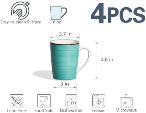 ONEMORE 16 oz Coffee Mugs Set of 4 Large Ceramic Coffee Cups Colorful