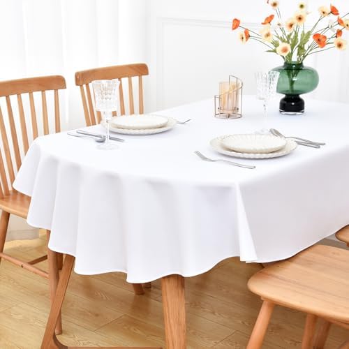 NEWISHER White Oval Tablecloth 60 x 120 inch, Washable Table Cloth