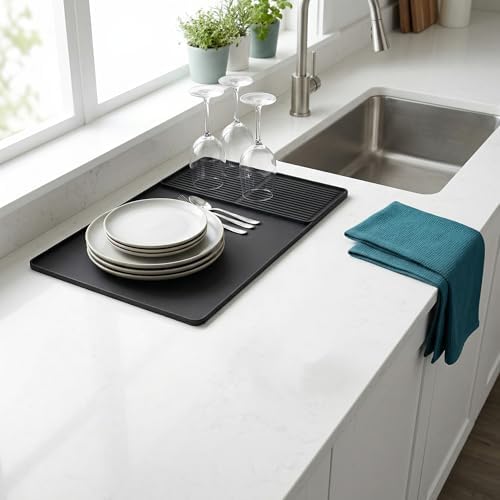 Silicone Dish Drying Mat, Large Drainage Mat for Kitchen Countertop