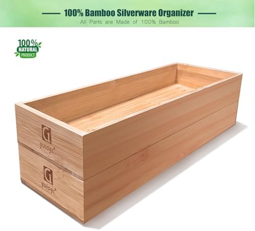 guiogc Bamboo Silverware Drawer Organizer, Set of 2