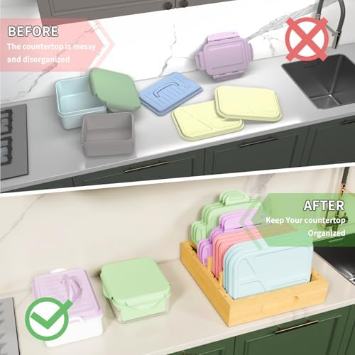 Lid Organizer for Cabinet – Bamboo Kitchen Storage for Plastic Lids
