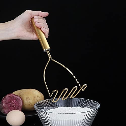 Gold Potato Masher, Stainless Steel Heavy Duty Metal Potato Ricer With
