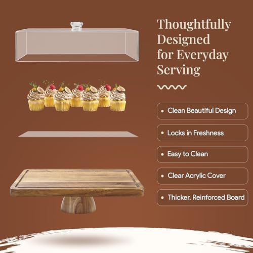 HOMESPHERE Acacia Wood Cake Stand with Lid, 2-in-1 Charcuterie Board