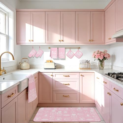10 Pcs Pink Kitchen Dish Towels Pot Holders Oven Mitts Glove Rustic