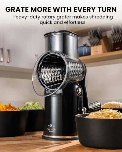 Rotary Cheese Grater, 5-Blade Manual Shredder, Black