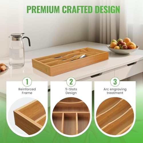 Bamboo Silverware Organizer, 6.7" x 14.2" x 1.6"