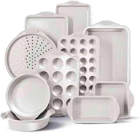 Country Kitchen Nonstick Stackable Bakeware Set - Heavy Duty, Durable, Easy Release Baking Set, Cream, 10 Pcs