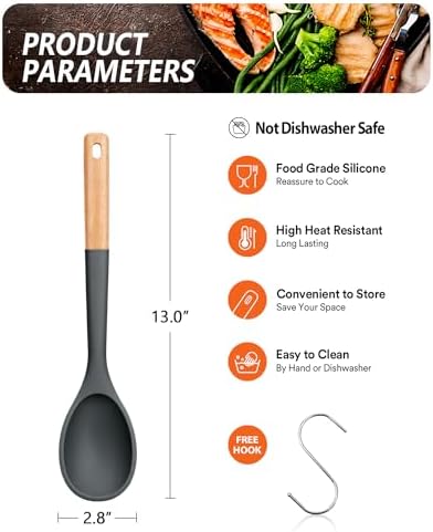 Badiano Large Silicone Cooking Spoons, Nonstick Solid Wooden