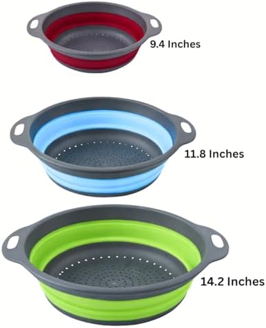 Collapsible Kitchen Strainer 3 Pack (3QT, 4QT, 5QT) –Foldable Colander