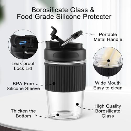 Sivaphe Reusable Glass Ice Hot Coffee Cup 16 oz, Portable Travel Mug