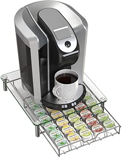 Deco Brothers Tempered Glass K-Cup Holder Drawer for 30 Coffee Pods, Chrome
