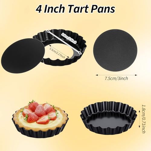 16 Pack 4 Inch Mini Tart Pans with Removable Bottom Mini Quiche Pans