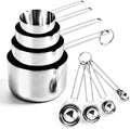 Measuring Cups and Spoons Set 8PCS Silver Stainless Steel