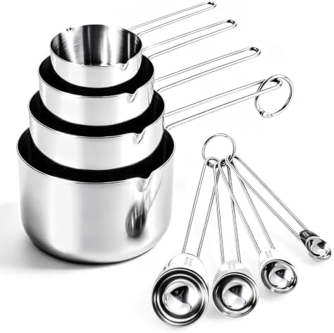 Measuring Cups and Spoons Set 8PCS Silver Stainless Steel