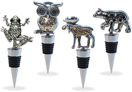 Cheers Black Bear, Moose, Owl, Frog Metal Wine Stopper Set of 4